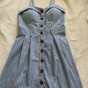 blue and white striped dress